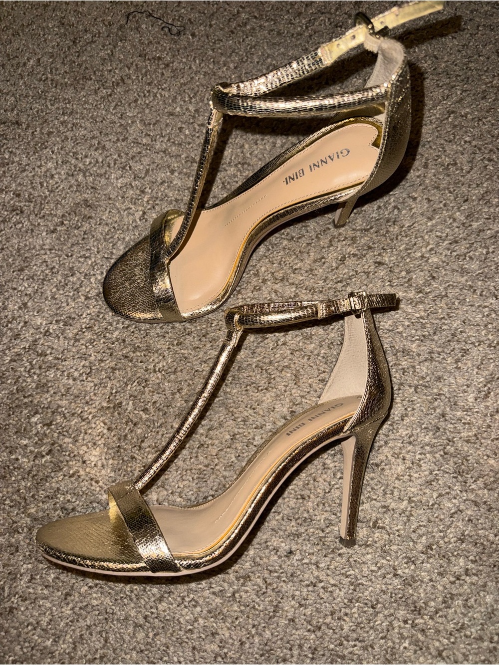 Gianni Bini Metallic Gold T-Strap Stiletto Sandals